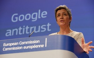 epaselect epa04705179 Denmark's EU Commissioner for Competition Margrethe Vestager gives a news conference after a college meeting at the European Commission Headquarters in Brussels,15 April 2015. The EU Commission sends Statement of Objections to Google on comparison shopping service and opens separate formal investigation on Android.  EPA/JULIEN WARNAND